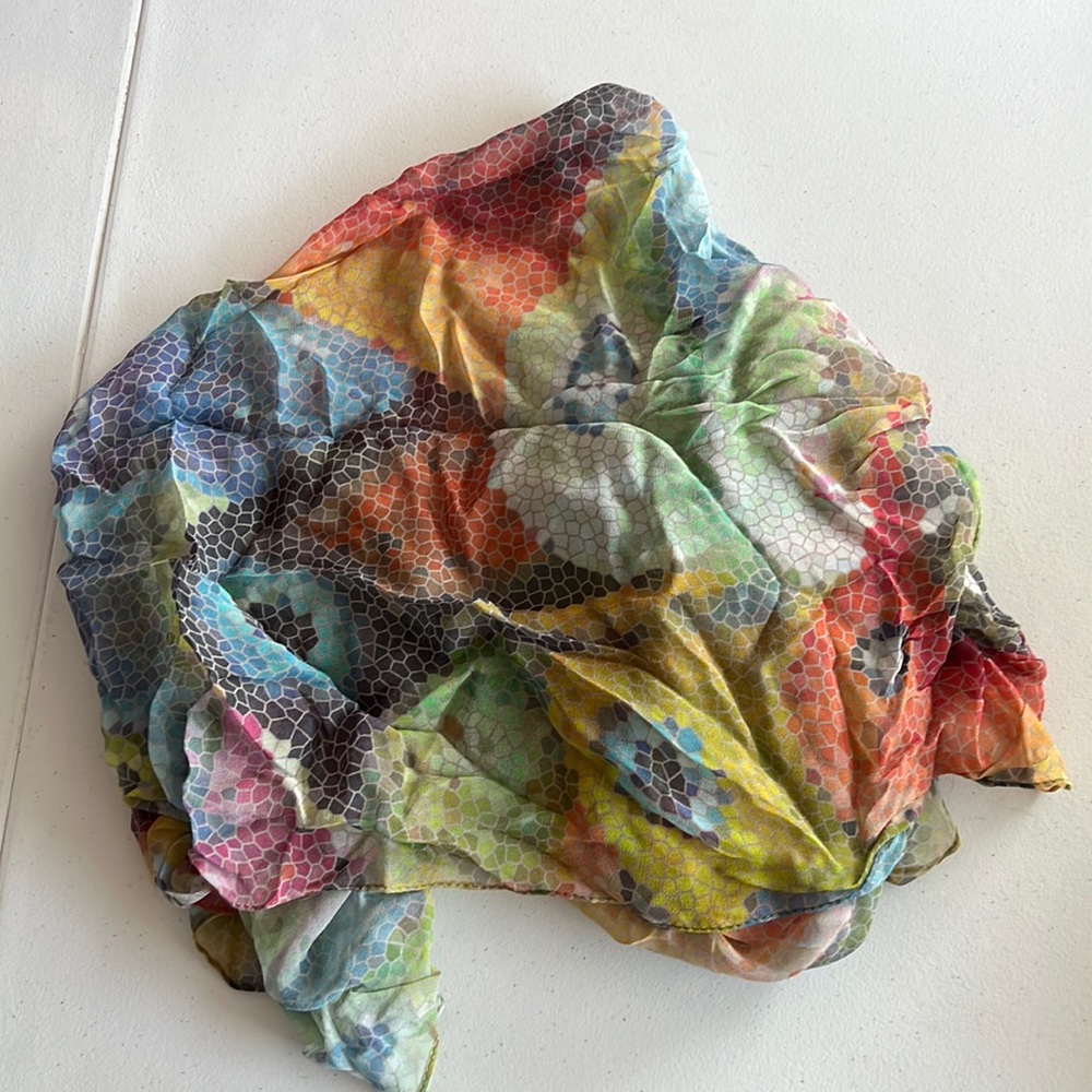 Silk scarf - mosaic bird pattern  64 x 19
